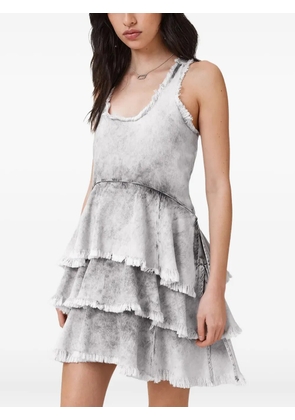 AllSaints Cavarly frayed tiered mini dress - Grey