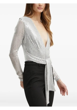Bardot Emelia sequin-embellished tie-front top - Grey