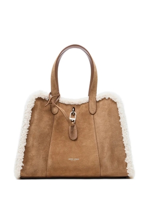 Giorgio Armani teddy-trim tote bag - Brown