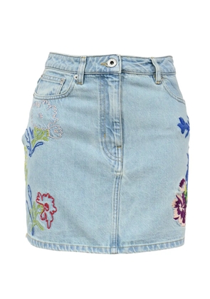 Kenzo Pre-Owned floral-embroidered mini denim skirt - Blue