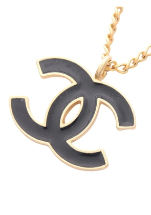 CHANEL Pre-Owned 2002 CC Enamel and Gold Plated Pendant Necklace costume necklace - Black