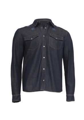 Givenchy Pre-Owned star-embroidered button-down denim shirt - Blue