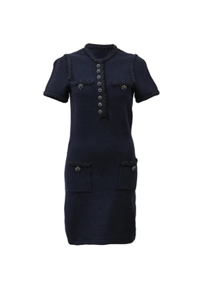 Self-Portrait metallic-trim knitted dress - Blue