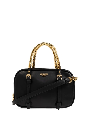Moschino logo-lettering leather tote bag - Black