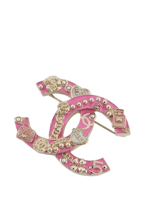 CHANEL Pre-Owned 2024 Gold Plated Enamel CC Charms Brooch costume brooch