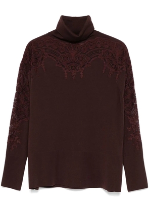 Ermanno Scervino lace-detail sweater - Brown
