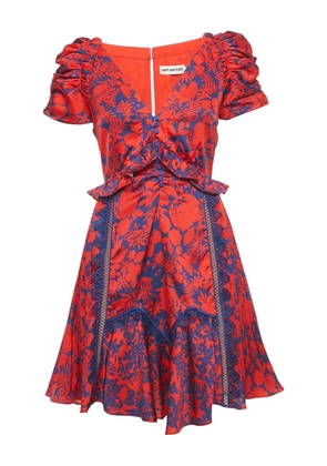 Self-Portrait satin lace-detail mini dress - Red