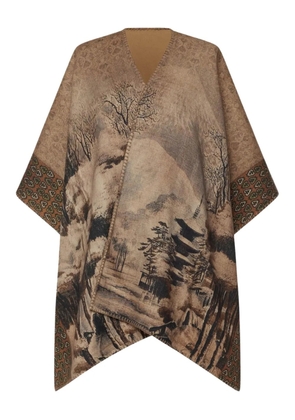 Pierre-Louis Mascia landscape-print poncho coat - Brown