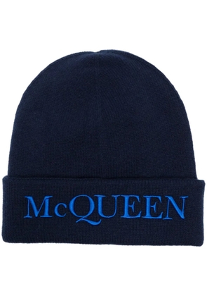 Alexander McQueen logo-embroidered cashmere beanie - Blue