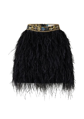 Camilla feather embellished-waistband mini skirt - Black
