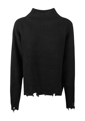 HINNOMINATE mock-neck frayed-hem sweater - Black