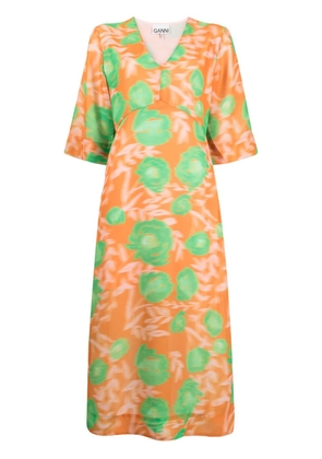 GANNI floral-print midi dress - Orange