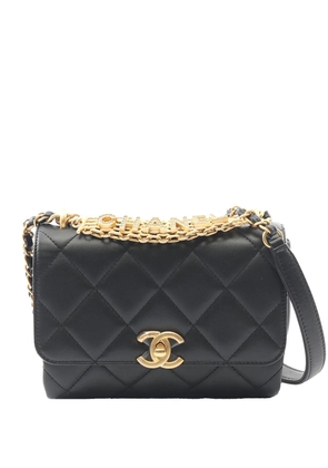CHANEL Pre-Owned 2021-2026 Small Quilted Lambskin Crystal Logo Letters Chain Handle Flap shoulder bag - Black