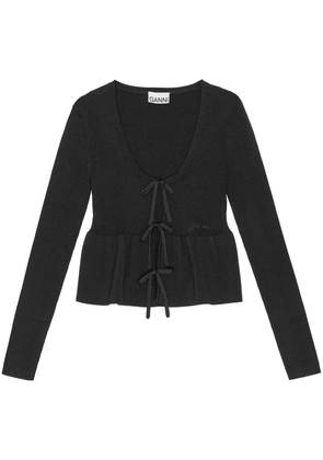 GANNI tie fastening long sleeve cardigan - Black