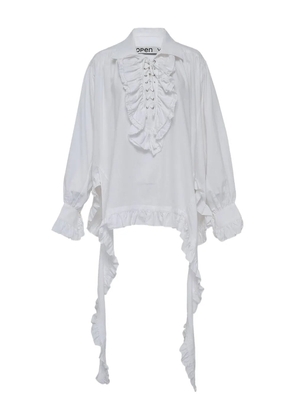 Open YY ruffled lace-up blouse - White
