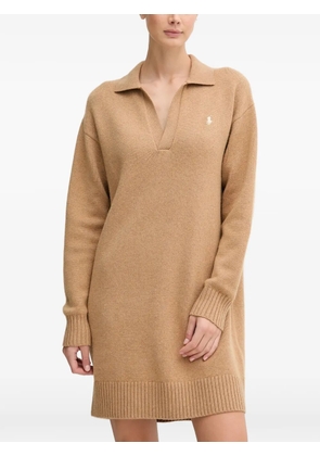 Polo Ralph Lauren V-neck logo midi dress - Neutrals