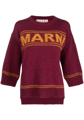 Marni intarsia-logo virgin-wool sweater - Red