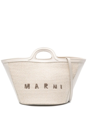Marni logo-embroidered interwoven tote bag - White