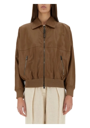 Brunello Cucinelli zip-fastening ribbed-hem jacket - Brown