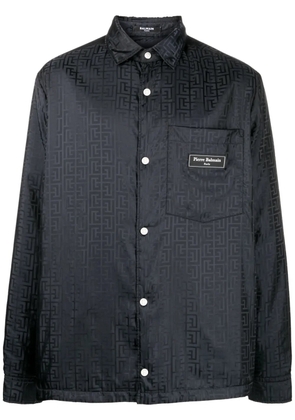 Balmain monogram-pattern logo-patch shirt - Black