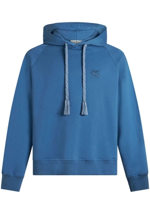 ETRO Pegaso-embroidered drawstring hoodie - Blue