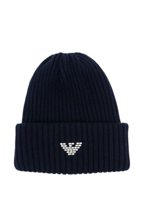 Emporio Armani logo-embroidered ribbed beanie - Blue