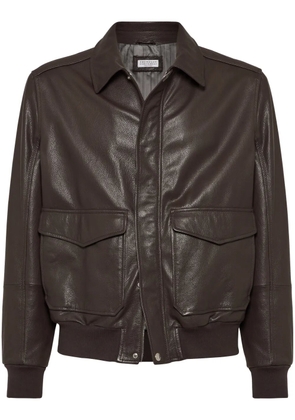 Brunello Cucinelli Aviator leather jacket - Brown