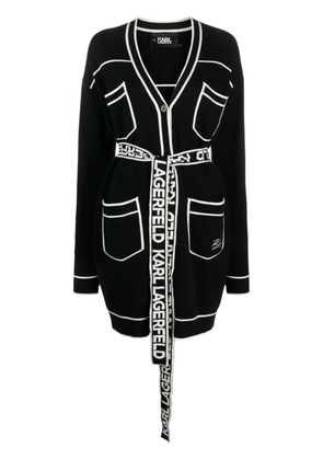 Karl Lagerfeld logo-print belted cardigan - Black