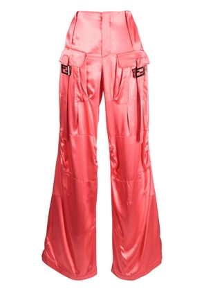 FENDI Satin-finish wide-leg cargo trousers - Pink