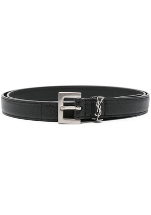 Saint Laurent Cassandre-plaque leather belt - Black