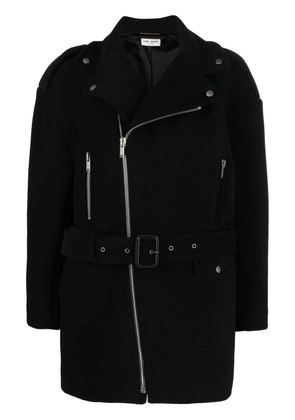 Saint Laurent notched-collar zip-fastening coat - Black