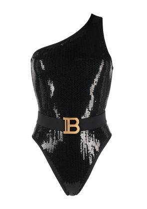 Balmain sequined one-shoulder swimsuit - Black