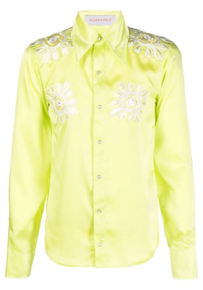BLUEMARBLE floral-embroidery satin shirt - Green