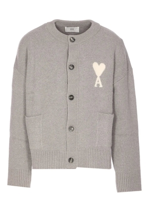 AMI Paris embroidered logo button cardigan - Grey