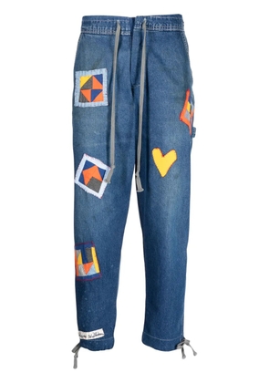 Greg Lauren patch-detail drawstring jeans - Blue