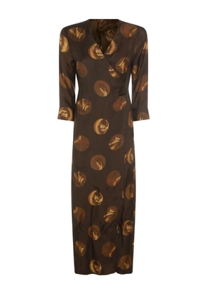 Uma Wang wrap printed dress - Brown