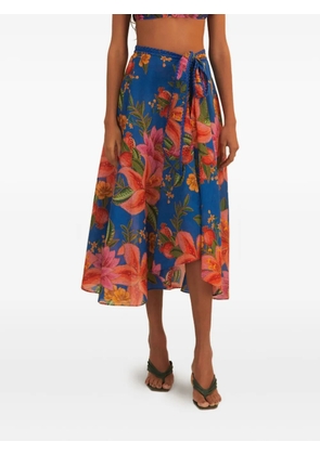 FARM Rio floral wrap midi skirt - Blue
