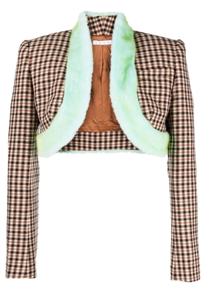 AREA faux-fur trim cropped jacket - Brown