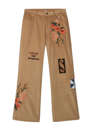 KHOKI floral-embroidery patch-detail trousers - Neutrals
