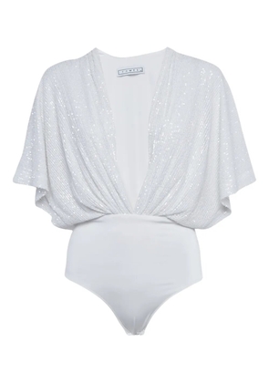In The Mood For Love sequined plunge bodysuit - White