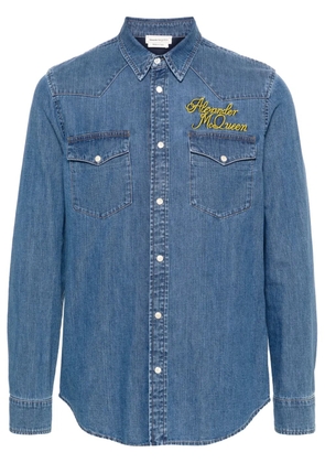 Alexander McQueen logo-embroidered denim shirt - Blue