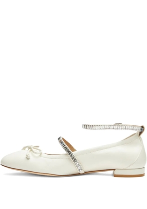 Stuart Weitzman crystal-embellished bow flats - Neutrals