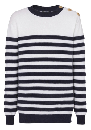 Balmain button-detail striped cashmere jumper - White