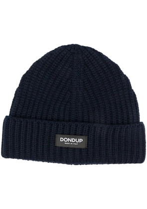 DONDUP logo-patch ribbed-knit beanie - Blue