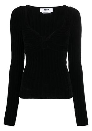MSGM twist-front ribbed long-sleeve top - Black