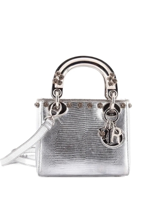 Christian Dior Pre-Owned Lady Dior Bag Lizard with Metal Applique Mini satchel - Silver