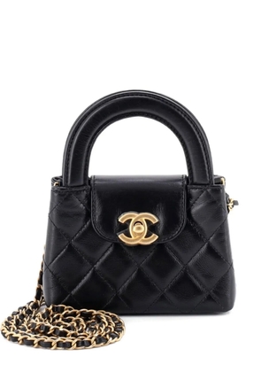 CHANEL Pre-Owned Kelly Top Handle Shopping Bag Quilted Shiny Aged Calfskin Nano crossbody bag - Black