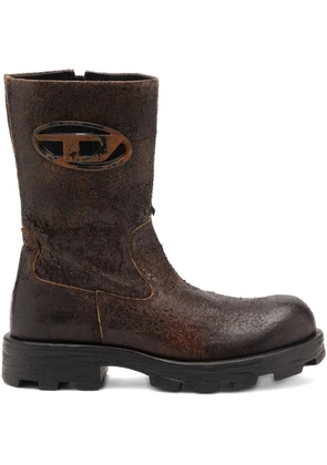 Diesel D-Hammer distressed crackled suede biker boots - Brown