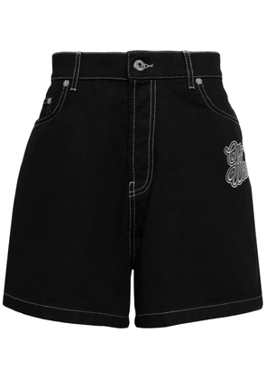 Off-White logo-appliqué denim shorts - Black