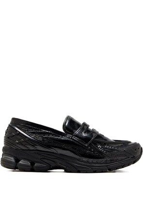 New Balance crocodile-effect slip-on sneakers - BLACK/BLACK